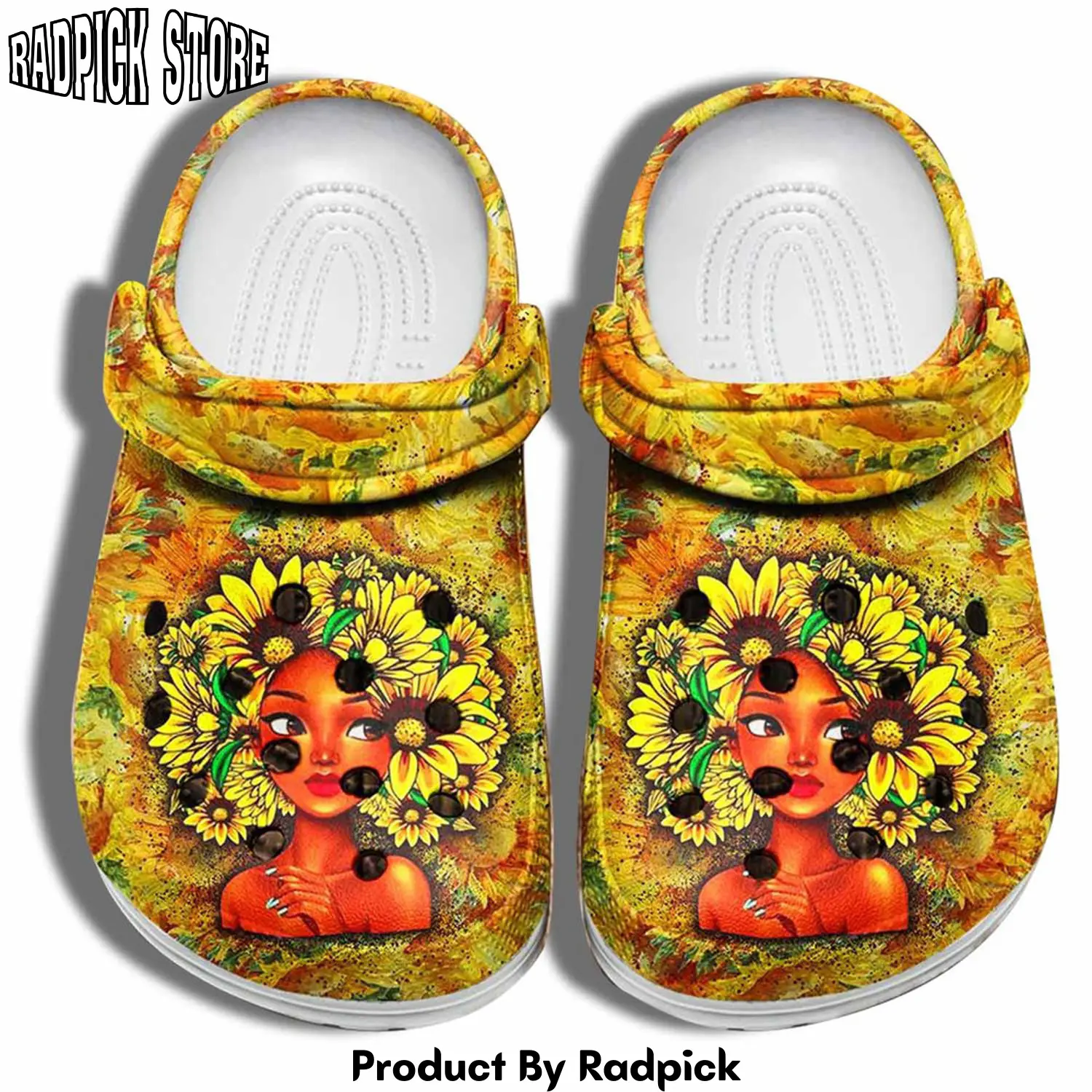 Radpick sunflower black girl hair flower clogs shoes  black queen sunflower outdoor clogs shoes rp6521086